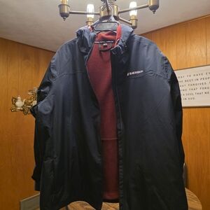 Women's Baerskin Dark Navy Hooded Raincoat with Burgundy Zip-in Lining 2XL NWOT